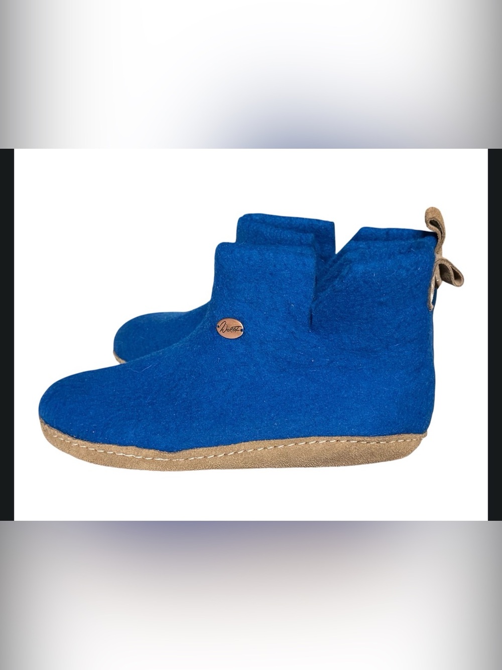 WoolFit Yeti Felt Slipper Boots in blue feature a cozy ankle-high hand-felted